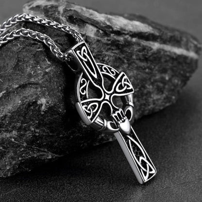 Irish Celtic Cross Necklace With Claddage for