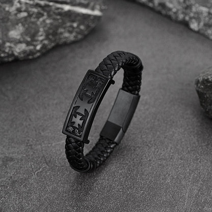Christian Knights Templar Cross Leather Bracelet for