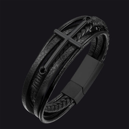 Christian Cross Braided Leather Bracelet Gift for