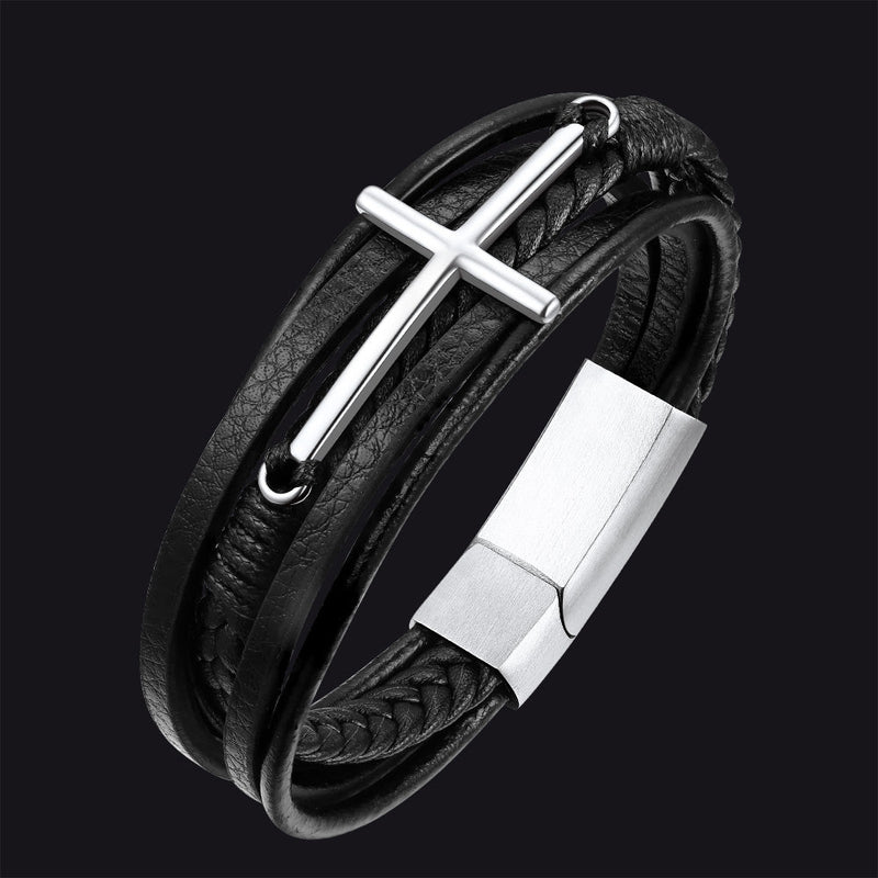 Christian Cross Multi-layer Braided Leather Bracelet for