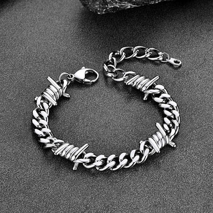 Barbed Wire Cuban Link Bracelet for in Stainless Steel