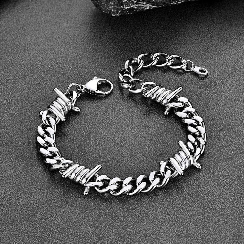 Barbed Wire Cuban Link Bracelet for in Stainless Steel