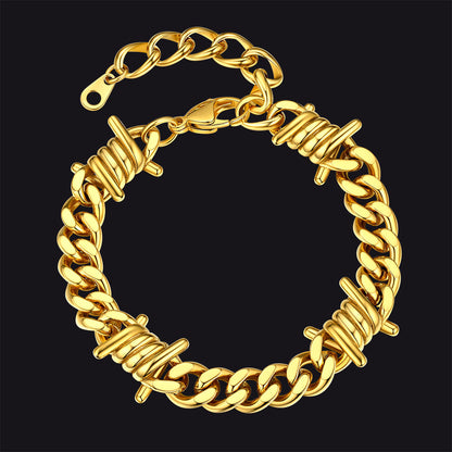 Barbed Wire Cuban Link Bracelet for in Stainless Steel