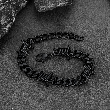 Barbed Wire Cuban Link Bracelet for in Stainless Steel