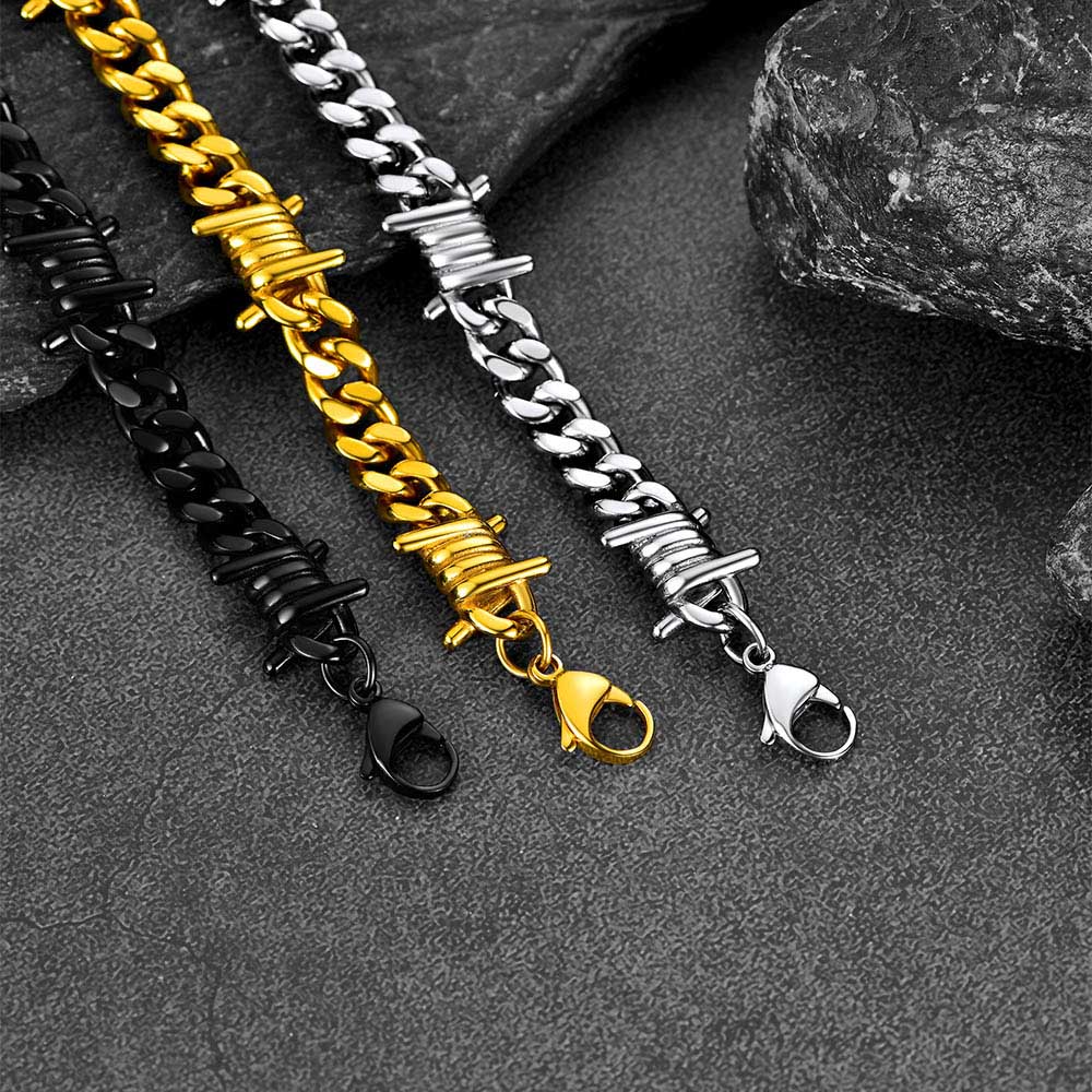 Barbed Wire Cuban Link Bracelet for in Stainless Steel