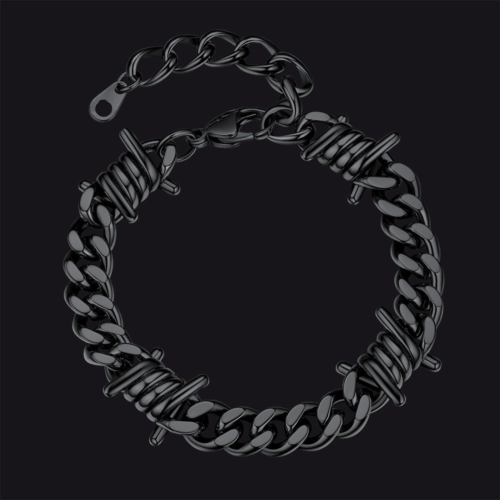 Barbed Wire Cuban Link Bracelet for in Stainless Steel