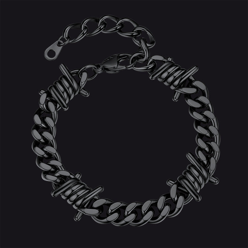 Barbed Wire Cuban Link Bracelet for in Stainless Steel
