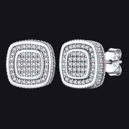 Sterling Silver Cushion Cut Diamond Stud Earrings for