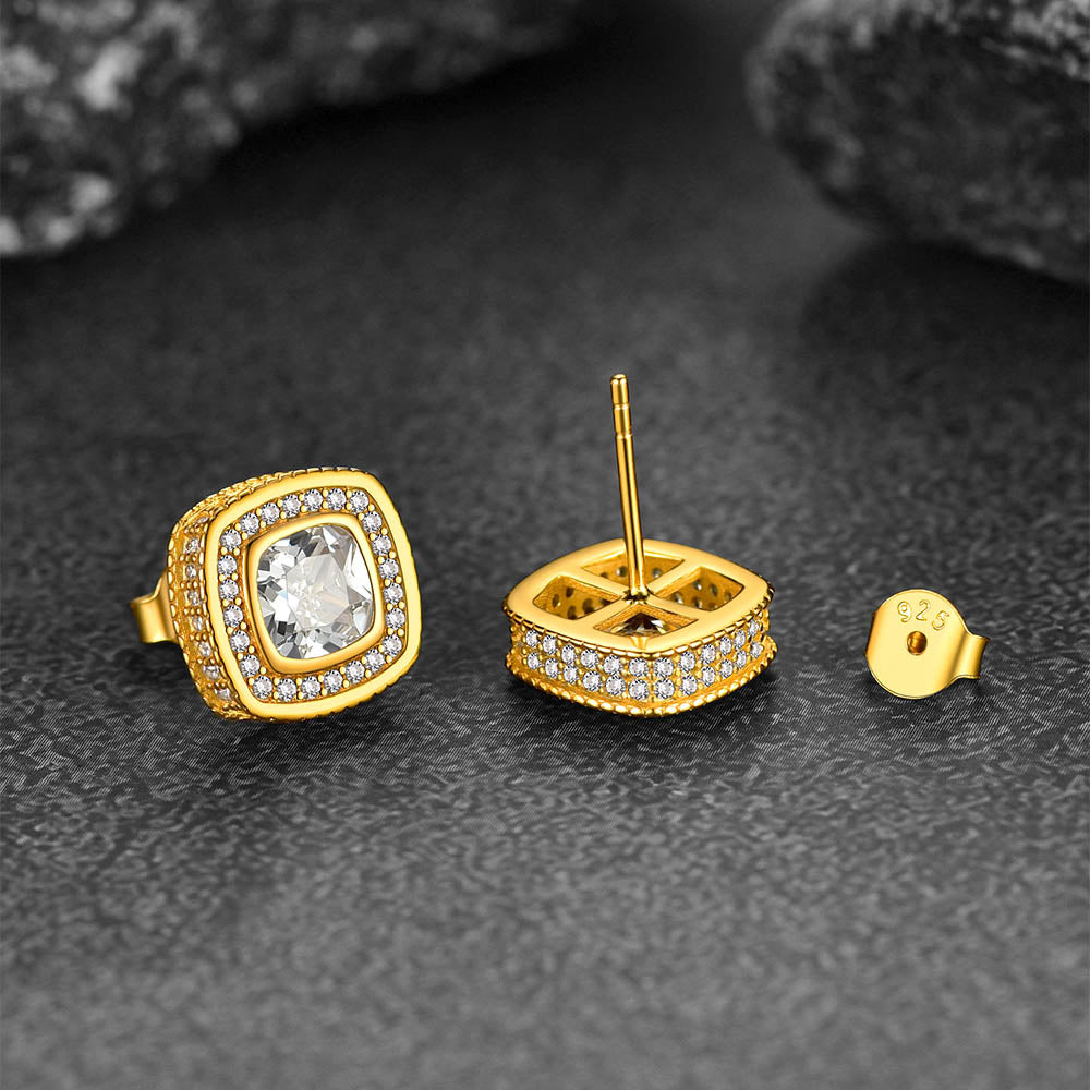 6mm Cushion Cut Diamond Halo Stud Earrings in Sterling Silver
