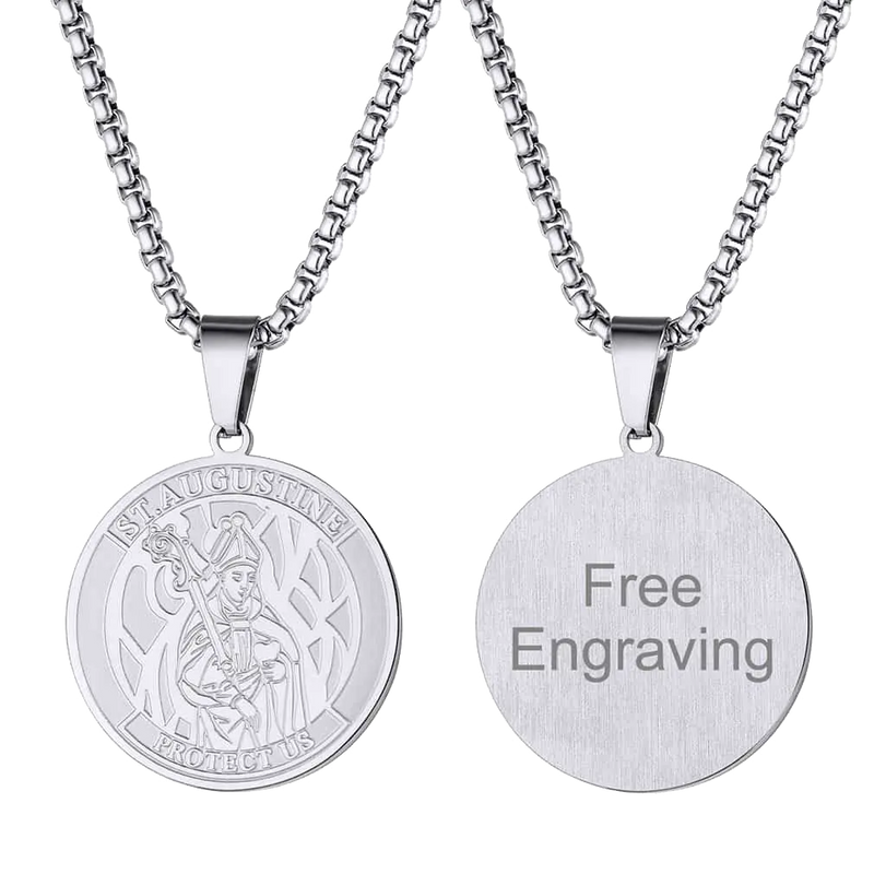 Engraved Saint Augustine Necklace Saint Medal Jewelry