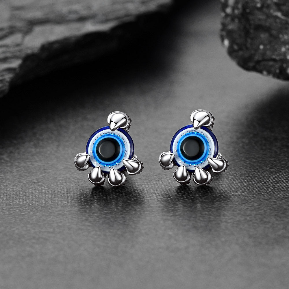 Sterling Silver Dragon Claw Evil Eye Stud Earrings for