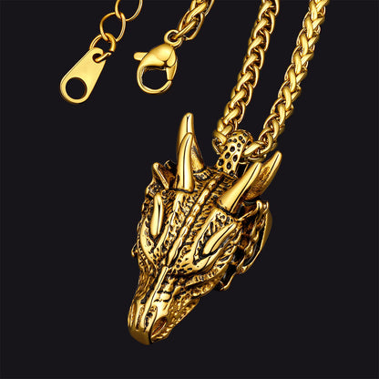 Punk Dragon Head Pendant Necklace for