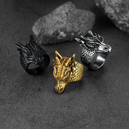 Punk Dragon Head Stainless Steel Ring for
