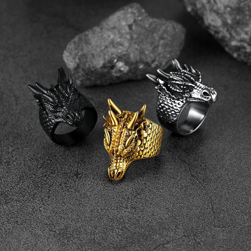 Punk Dragon Head Stainless Steel Ring for