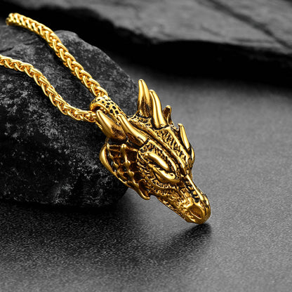 Punk Dragon Head Pendant Necklace for