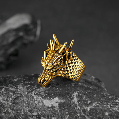 Punk Dragon Head Stainless Steel Ring for