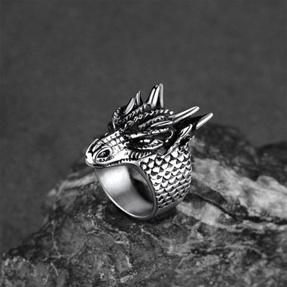 Punk Dragon Head Stainless Steel Ring for