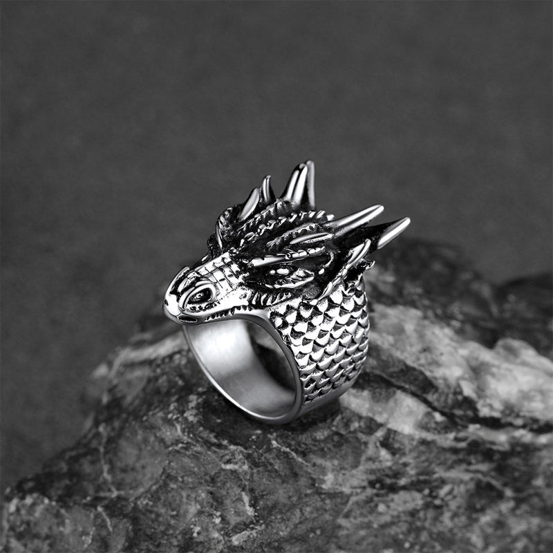 Punk Dragon Head Stainless Steel Ring for