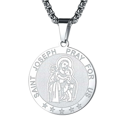 Flash Engraved Catholic Saint Joseph Pendant Necklace