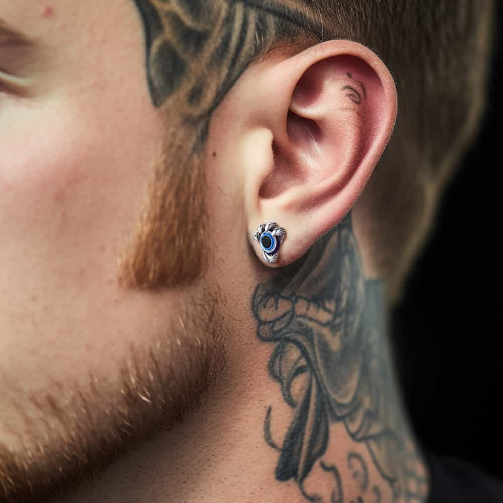 Sterling Silver Dragon Claw Evil Eye Stud Earrings for