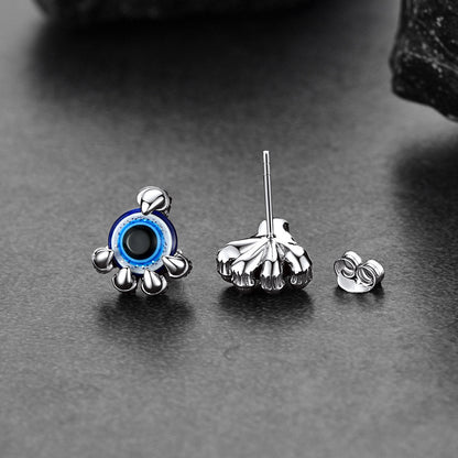 Sterling Silver Dragon Claw Evil Eye Stud Earrings for