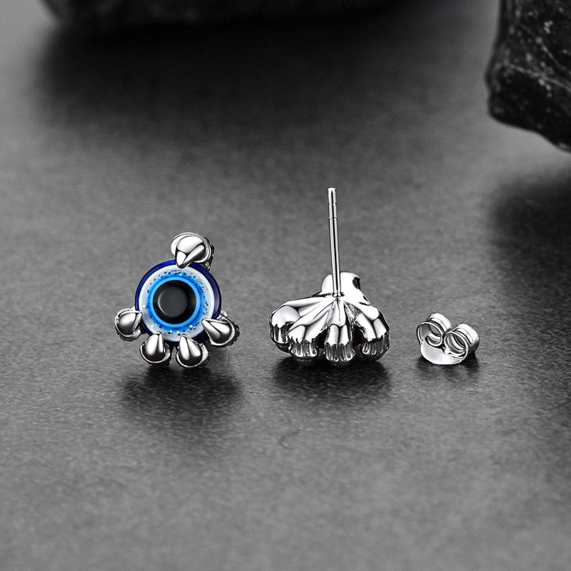 Sterling Silver Dragon Claw Evil Eye Stud Earrings for