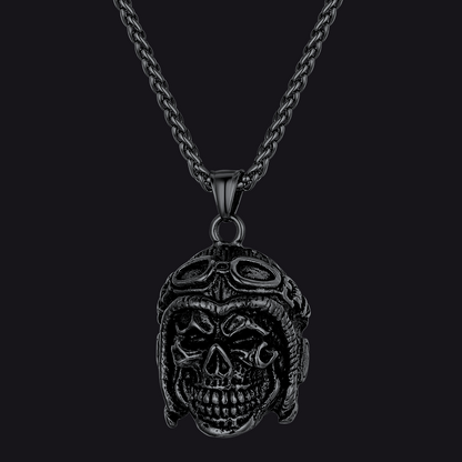 Flying Helmet Skull Antique Necklace for
