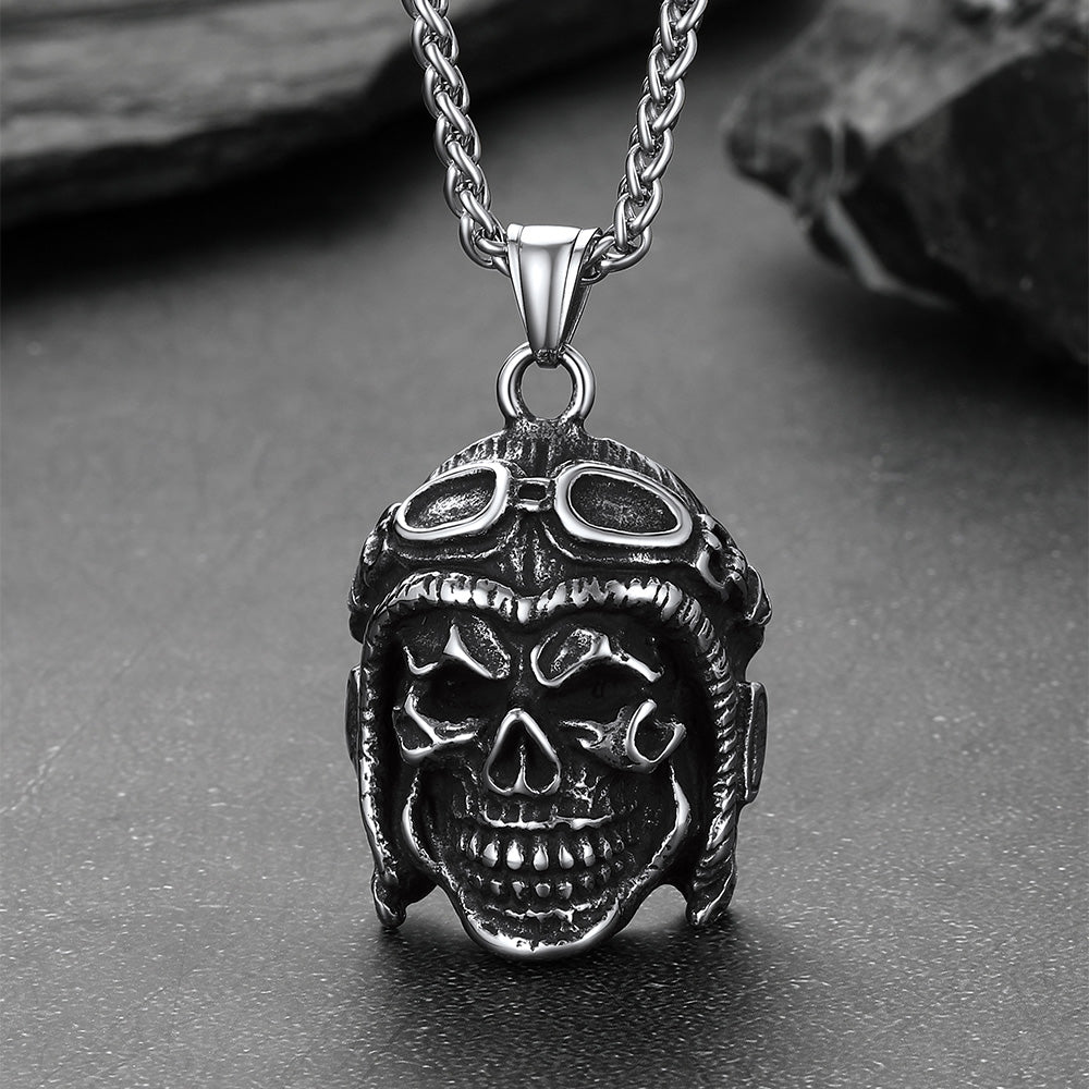 Flying Helmet Skull Antique Necklace for