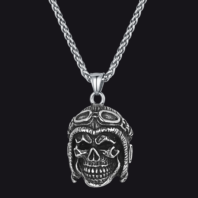 Flying Helmet Skull Antique Necklace for