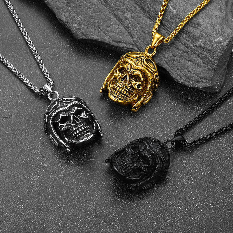 Flying Helmet Skull Antique Necklace for