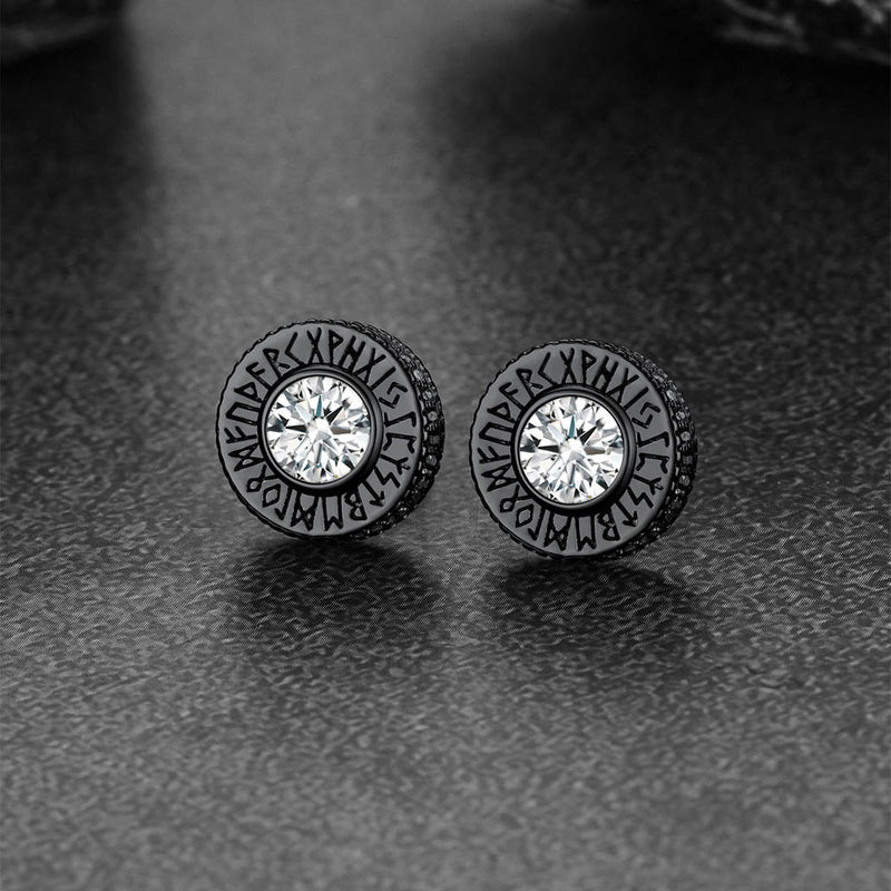 Sterling Silver Viking Runes Gemstone Stud Earrings for