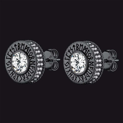 Sterling Silver Viking Runes Gemstone Stud Earrings for