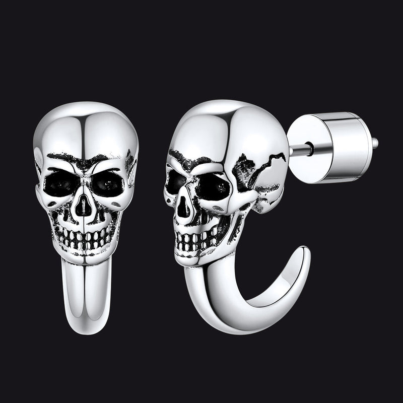 Gothic Skull Huggie Half-circle Stud Earrings Jewelry for