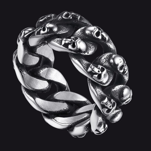 Gothic Chunky Chain Skull Ring for 10mm