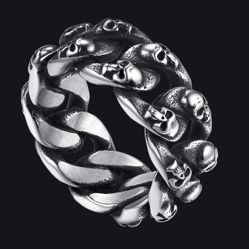 Gothic Chunky Chain Skull Ring for 10mm