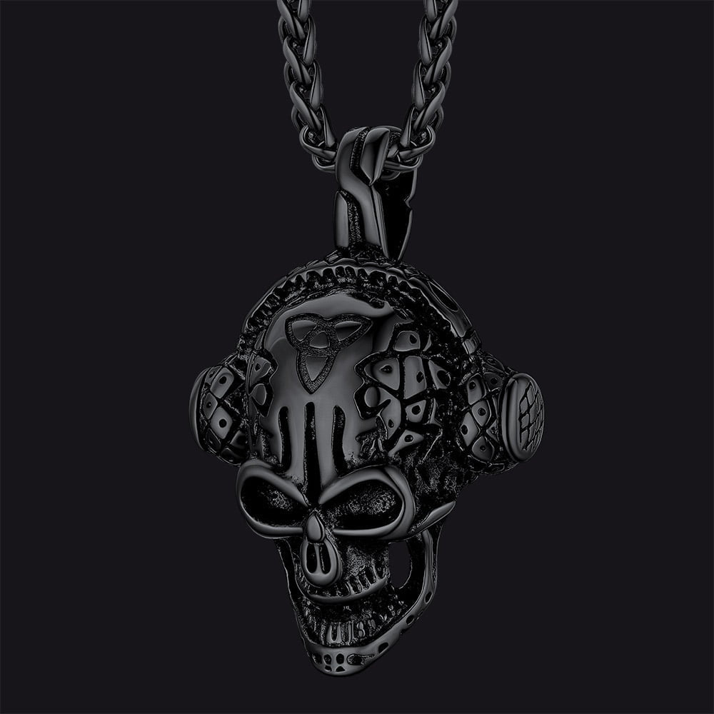 Gothic Earphone Skull Necklace Pendant for