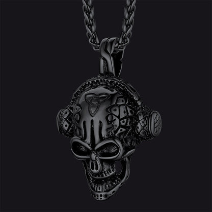 Gothic Earphone Skull Necklace Pendant for