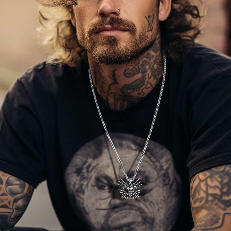 Punk Full Armed Skull Pendant Necklace for
