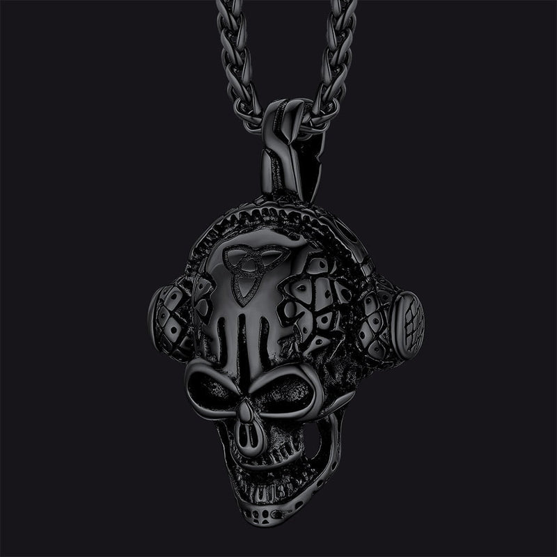 Gothic Earphone Skull Necklace Pendant for