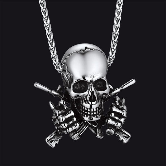 Gothic Soldier Skull Pendant Necklace for