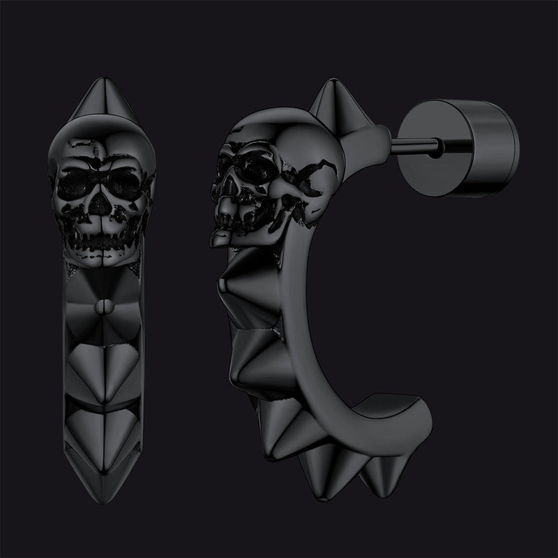 Half-circle Skull Rivet Huggie Stud Earrings for