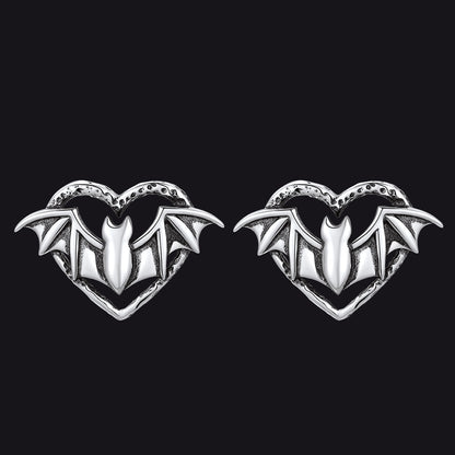 Halloween Bat Heart Stud Earrings for in Sterling Silver