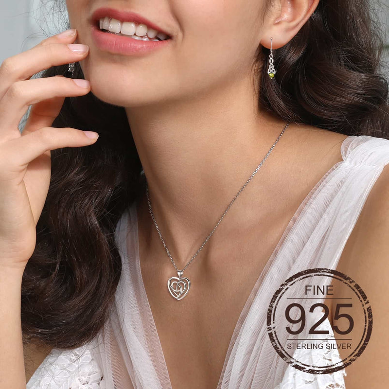 Sterling Silver Heart Celtic Knot Pendant Necklace for