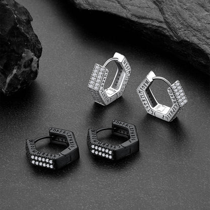 Hexagon Viking Diamond Hoop Earrings With Runes for