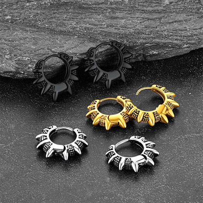 Punk Spikes and Rivets Huggie Hoop Earrings Piercing for