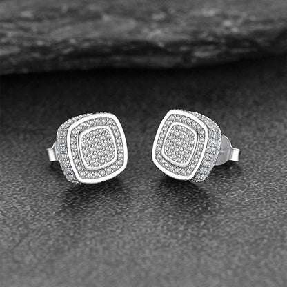 Sterling Silver Cushion Cut Diamond Stud Earrings for