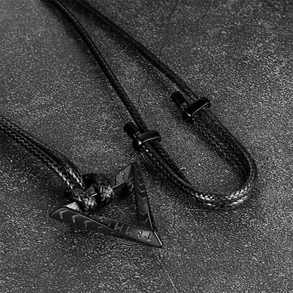 Viking Rune Mobius Triangle Pendant Necklace With Leather Chain
