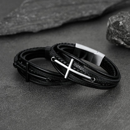 Christian Cross Braided Leather Bracelet Gift for