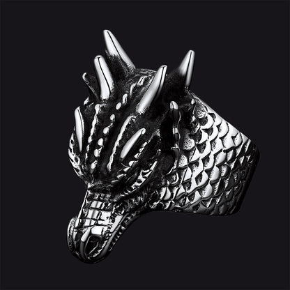 Punk Dragon Head Stainless Steel Ring for