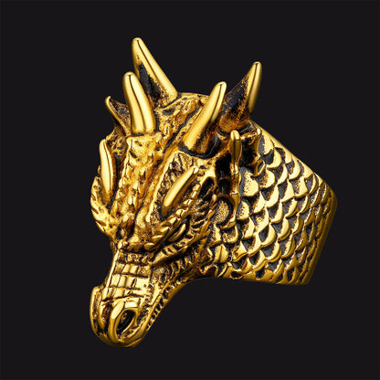 Punk Dragon Head Stainless Steel Ring for